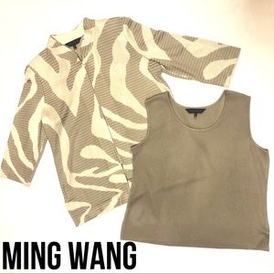 Ming Wang Sweater Set Tan Taupe & Cream Ivory L
